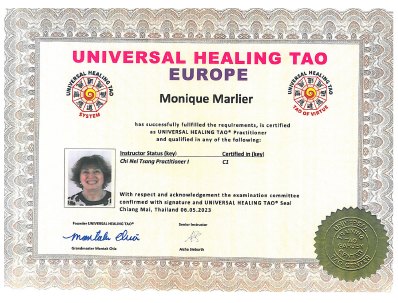 Diplôme de praticienne en Chi Nei Tsang de l'école UNIVERSAL HEALING TAO FRANCE